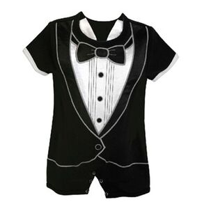 Stephan Baby Boy's Tiny Tux Short Romper Tuxedo 6-12 Months