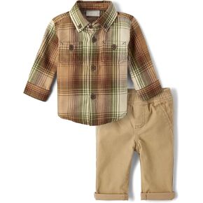 The Children's Place baby boys Long Sleeve Dress Shirt and Pants 2-piece set