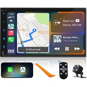 Double Din Bluetooth Car Stereo - Wireless Apple CarPlay Touch Screen - 7 Inch Wireless Android Auto Car Radio with Phone Link AM FM Tuner Backup Camera Type-C 4.2-Channel Audio Output