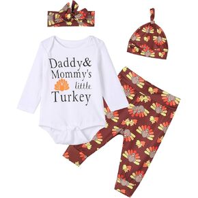Baby Boys Girls Thanksgiving Outfit Daddy Mommy's Little Turkey Clothes Set