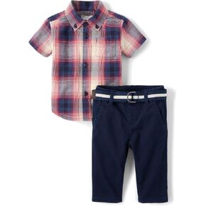 The Children's Place baby boys Short Sleeve Shirt and Pants, 2 Piece set