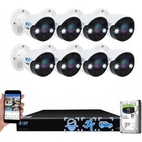 GW Security 2-Way Audio Floodlight 8.0 Megapixel IP Camera System, 16 Channel 12MP NVR with 8 x 8MP PIR Outdoor/Indoor H.265 UHD 4K PoE Security Camera Thermal, Heat & Motion Sensing, Two Way Talk