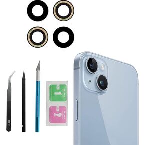 2pcs/set Rear Back Camera Lens Covers Replacement for iPhone 14/ iPhone 14 Plus Back Rear Glass Lens Covers Replacement with Pre-installed Adhesive + Repair Tool Kit, Anti-Lens Scratch & Waterproof