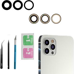 3pcs/set Rear Camera Lens Covers Replacement for iPhone 12 Pro Max(6.7 inch), Anti-Lens Scratch & Waterproof, Back Glass Camera Lens Cover Replacement + Pre-Installed Adhesive + Repair Tool Kit