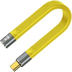 Short Flat USB C Charger Cable, 5 inch Yellow Type C Male to Female 100W Fast Charging Extension Cable 40Gbps High Speed Transmission Adapters Compatible with iPhone15 Series