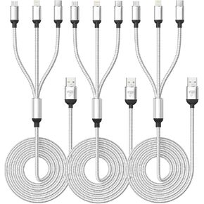 Aioneus Multi Charging Cable, (3Pack 4FT) Multi USB Charger Cable 3 in 1 Universal Nylon Multiple Charging Cord with Type-C/Micro USB Connectors for Most Phones & Tablets