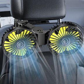 D-Lumina Automotive Electric Fans for Backseat Kids, Dual Head USB Car Amplifier Cooling Fan, Headrest 360 Degree Rotatable Rear Seat USB Portable Fan for SUV RV Truck, Pack of 1