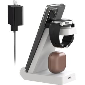 Charger Station for iPhone 10w, 3 in 1 Fast Wireless Charging Stand for Apple Watch Series Airpods iPhone 14 13 12 11 X Pro Max XS XR 8 SE 7 6 5 4 (White)