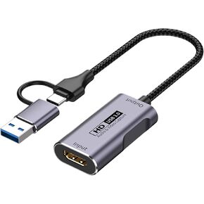 Video Capture Card 4K HDMI to USB-A/USB-C Capture Card Full HD 1080P 60FPS USB3.0 Capture Video and Audio Recording for Gaming, Streaming, Teaching, Video Conference