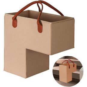 Levier Foldable Stair Step Basket with Leather Handle - Durable for Toys, Clothes, Books, Computers (Dark Grey)