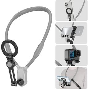 Magnetic Neck Phone Holder, 4 in 1 Phone Chest Mount for Phones Action Camera Gopro with Phone Clip, Neck Phone Holder for Recording POV/Vlog Video, Neck Tripod for iPhone, GoPro, Android Phones Black