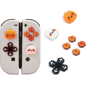 GeekShare Halloween Silicone Cross D-Pad Button Caps Set Joystick Cover - ABXY Key Buttons Sticker Compatible with Nintendo Switch/OLED Joy-Con - Pumpkin & Ghost