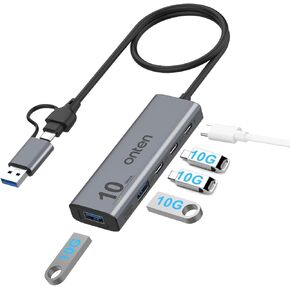 Onten 10Gbps USB C Hub,USB C to USB C/A adapter with USB3.2 GEN2 Speed. USB/USB C Splitter with 2*USBA(10G) 2*USB C(10G).4 ports USB C adapter e(Data Transfer only,Not support power and monitor)