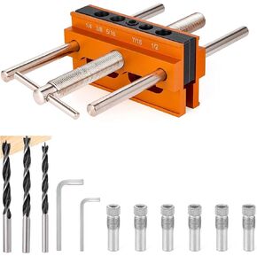 Dtructiew Self Centering Doweling Jig Kit, Drill Jig for Straight Holes Biscuit Joiner Set with 6 Drill Guide Bushings, Adjustable Width Drilling Guide Power Tool Accessory Jigs for Man(Large)