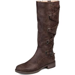 Journee Collection Womens Carly Riding Boot with Almond-Toe and Zig Zag Lace Detail