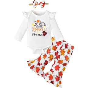 Baby Girl Autumn Outfit Newborn Fall Clothes I Am So Cute Even The Leaves Fall For Me Flare Pant Outfit