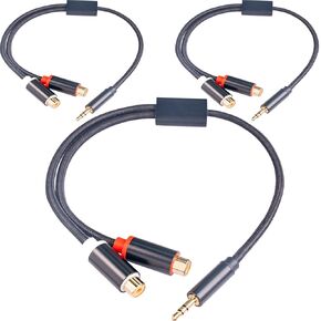 3.5mm Male to 2 RCA Female Jack Stereo Audio Cable Y Adapter Gold Plated Red and White to Headphone Cable Compatible iPhone iPod iPad MP3 TV DVD Player DJ Controller Mixer Speaker, 11.8"（3pack）