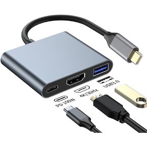 USB C to HDMI Multiport Adapter with 4K HDMI Output, USB C Hub to 4K HDMI USB 3.0 100W PD Charging for iphone, USB-C Digital AV Multiport Adapter Converter for MacBook Pro/air, iPad Pro & USB-C Device