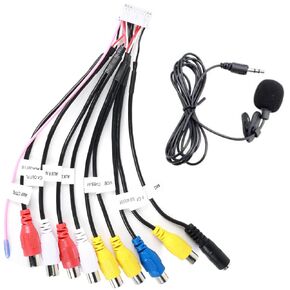 20 Pin RCA Cable Wire Harness with External Microphone for Android Car Stereo, Cord Assembly with 9 RCA Female Plugs Support Connect Subwoofer Amplifier