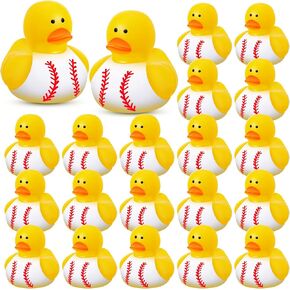 24 Pieces Baseball Rubber Ducks Mini Ducks Yellow Rubber Ducky Bath Toys Baseball Party Favors for Bathtub Gift Classroom Summer Beach Pool Activity Carnival Game