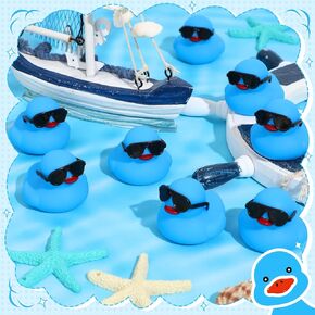 Hiboom 300 Pack Mini Rubber Ducks Set Bath Toys in Bulk with Sunglasses Float Squeak Tiny Ducks Baby Shower Rubber Duck Bathtub Pool Toy for Kids Party Birthday Supplies Prize Rewards(Blue, Blue)