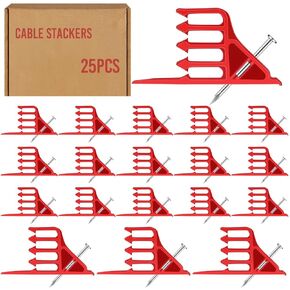 100 Pcs Cable Stackers Electrical Cable Staples Wire Stackers Insulated Multi Cable Staple Sort out Electric Cables Efficient Cable Organization for Various Quantities of Cables (Red)