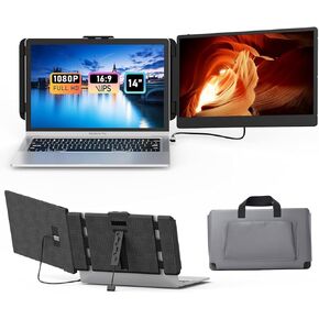 Laptop Screen Extender 14in Upgraded, FHD 1080P IPS Portable Monitor for Laptops 13-17.3", Laptop Monitor Extender Dual Screen with USB-C/HDMI Port, Plug & Play for Macbook/Windows/Android/Switch