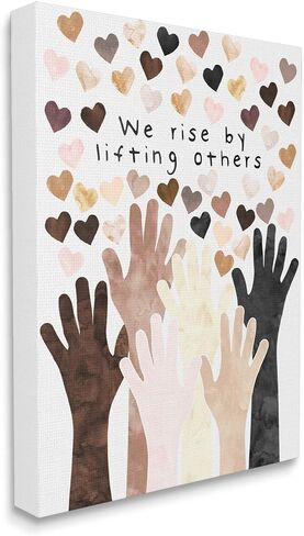 Stupell Industries We Rise by Lifting Others Quote Hands Hearts، تصميم بواسطة Erica Billups، لوحة فنية جدارية من القماش، مقاس 16 × 20، أبيض in Saudi Arabia
