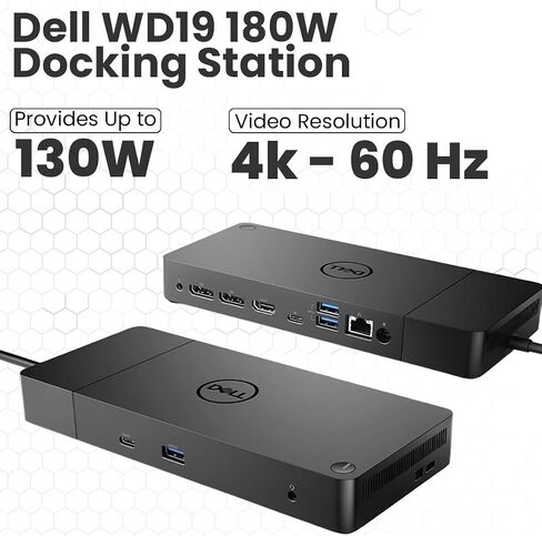Dell WD19 Docking Station Bundle with USB-C and Dual Monitor Support - Complete Package includes Dell WD19 Universal DOck, 180W Power Adapter, HDMI & Ethernet Cable, Microfiber Cloth (Renewed) in Saudi Arabia