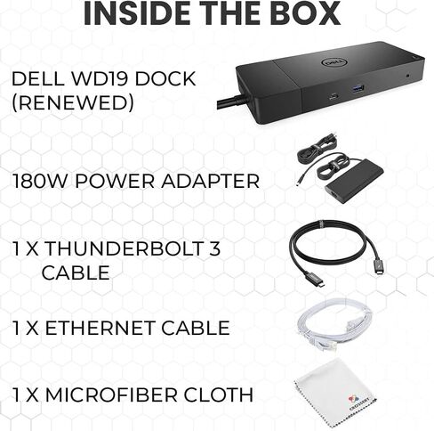 Dell WD19 Docking Station Bundle with USB-C and Dual Monitor Support - Complete Package includes Dell WD19 Universal DOck, 180W Power Adapter, HDMI & Ethernet Cable, Microfiber Cloth (Renewed) in Saudi Arabia