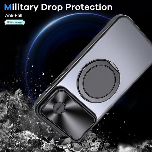 for iPhone 13 Pro Max Case, [Slide Camera Cover][Compatible with Magsafe][Rotating Ring Holder Kickstand] MIL-Grade Shockproof with Matte Hard Back, Full Protective Case for 13 Pro Max-Black in Saudi Arabia