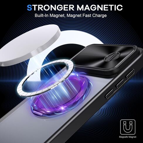 for iPhone 13 Pro Max Case, [Slide Camera Cover][Compatible with Magsafe][Rotating Ring Holder Kickstand] MIL-Grade Shockproof with Matte Hard Back, Full Protective Case for 13 Pro Max-Black in Saudi Arabia