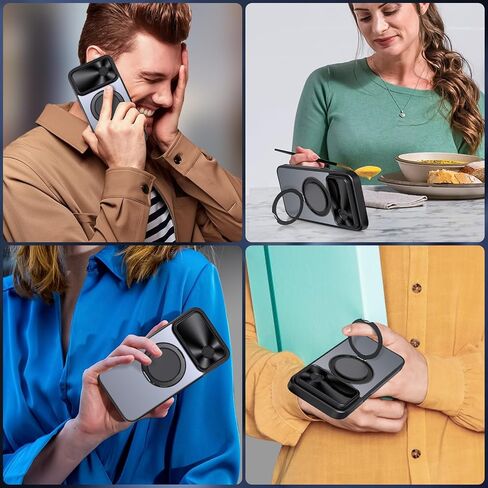 for iPhone 13 Pro Max Case, [Slide Camera Cover][Compatible with Magsafe][Rotating Ring Holder Kickstand] MIL-Grade Shockproof with Matte Hard Back, Full Protective Case for 13 Pro Max-Black in Saudi Arabia