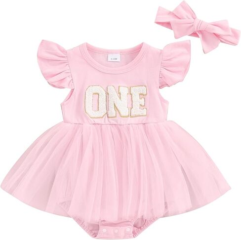 My First Birthday Outfit Newborn Baby Girl Tutu Romper Dress Sleeveless One Year Old Girl Princess Dresses Onesie (Pink,12-18 Months) in Saudi Arabia