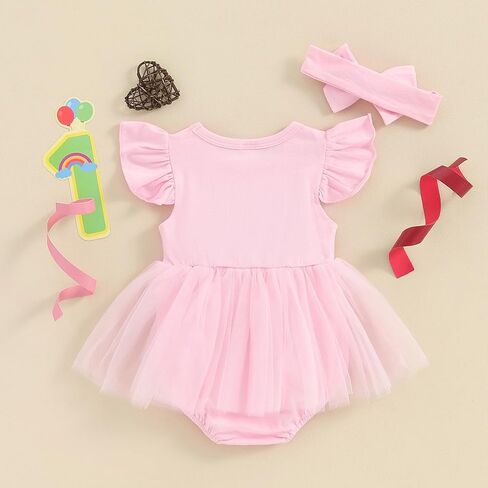 My First Birthday Outfit Newborn Baby Girl Tutu Romper Dress Sleeveless One Year Old Girl Princess Dresses Onesie (Pink,12-18 Months) in Saudi Arabia