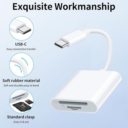 Coolden SD Card Reader USB C Micro SD Card Reader 2-in-1 Digital Camera Adapter Plug & Play Memory Card Reader for iPhone 15, MacBook Pro/Air, Chromebook, Galaxy and Type C Device(White) in Kuwait