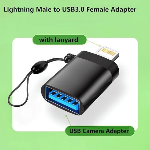 [Apple MFi Certified] Lightning to USB 3.0 Adapter Connector with Lanyard,2 Pack USB 3.0 OTG Cable for iPhone,USB Female Supports Connect SD TF Card Reader,U Disk,Keyboard,Mouse,USB Flash Drive,OTG in Kuwait
