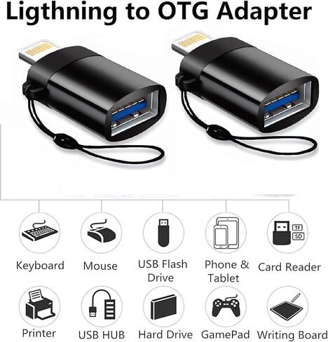[Apple MFi Certified] Lightning to USB 3.0 Adapter Connector with Lanyard,2 Pack USB 3.0 OTG Cable for iPhone,USB Female Supports Connect SD TF Card Reader,U Disk,Keyboard,Mouse,USB Flash Drive,OTG in Kuwait