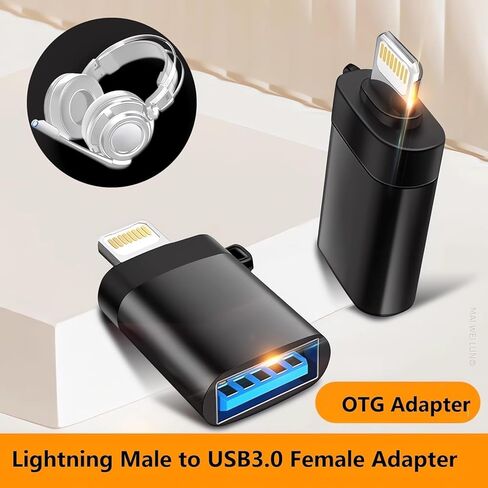 [Apple MFi Certified] Lightning to USB 3.0 Adapter Connector with Lanyard,2 Pack USB 3.0 OTG Cable for iPhone,USB Female Supports Connect SD TF Card Reader,U Disk,Keyboard,Mouse,USB Flash Drive,OTG in Kuwait