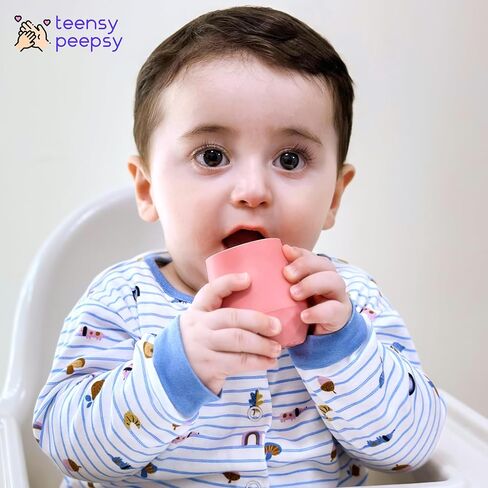 عبوة من 2 كوب سيليكون للأطفال من عمر 6 إلى 12 شهرًا، كوب صغير لمدة 4 أشهر فما فوق | كوب مفتوح لمستلزمات الفطام للأطفال البنات هدية أساسية للأطفال بوزن 2 أونصة (أحمر خدود أرجواني) in Kuwait
