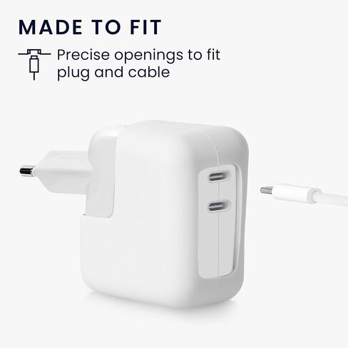 غطاء شاحن kwmobile متوافق مع غطاء محول الطاقة USB-C المزدوج بقدرة 35 وات من Apple - غطاء سيليكون كامل التغطية - أبيض in Saudi Arabia