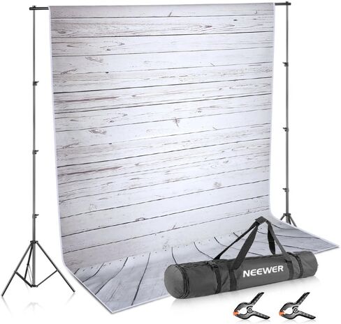 Neewer Photo Video Studio Backdrop and Support Kit: 5x7feet/1.5x2meters Striped Wooden Polyester Backdrop and 8.5feet/2.6meters Adjustable Support Stand with 2-Piece Background Clamps and Carrying Bag in Saudi Arabia