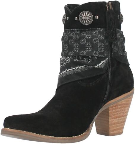 Dingo Womens Bandida Paisley Studded Round Toe Casual Boots Ankle Mid Heel 2-3" - Black in Saudi Arabia