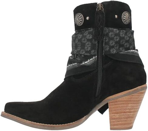 Dingo Womens Bandida Paisley Studded Round Toe Casual Boots Ankle Mid Heel 2-3" - Black in Saudi Arabia