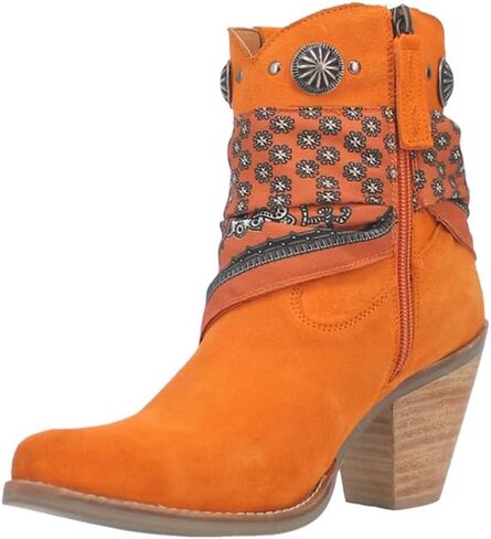 Dingo Womens Bandida Paisley Studded Round Toe Casual Boots Ankle Mid Heel 2-3" - Black in Saudi Arabia