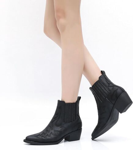GLOBALWIN Cowboy Boots For Women Pointed Toe Pull On Chelsea Ankle Booties The Western Cowgirl Boots in Saudi Arabia