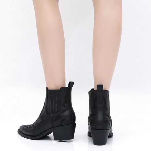 GLOBALWIN Cowboy Boots For Women Pointed Toe Pull On Chelsea Ankle Booties The Western Cowgirl Boots in Saudi Arabia