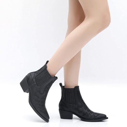 GLOBALWIN Cowboy Boots For Women Pointed Toe Pull On Chelsea Ankle Booties The Western Cowgirl Boots in Saudi Arabia