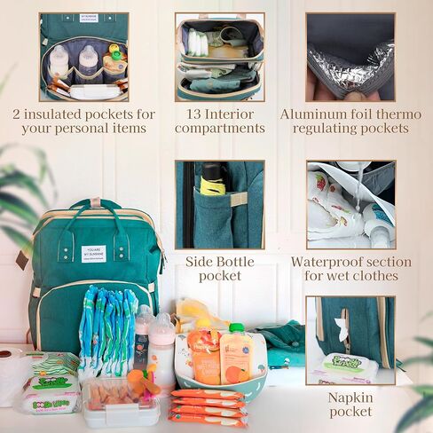 7 in 1 Diaper Bag with Changing Station, Unisex Baby Backpack with Portable Changing Pad, Large Waterproof Diaper Bag with USB Port, Built-in Stroller, Clips, Moonlit Grey Baby Bag for Travel in Saudi Arabia