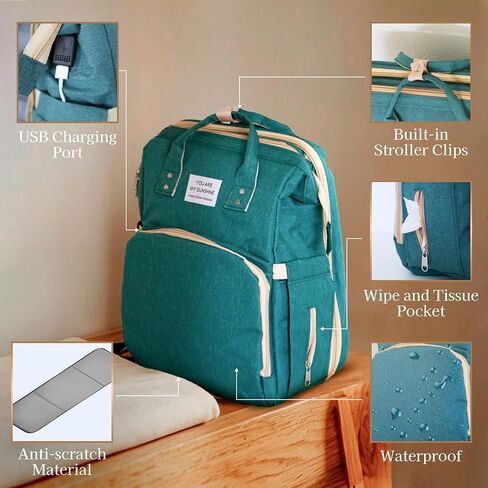 7 in 1 Diaper Bag with Changing Station, Unisex Baby Backpack with Portable Changing Pad, Large Waterproof Diaper Bag with USB Port, Built-in Stroller, Clips, Moonlit Grey Baby Bag for Travel in Saudi Arabia